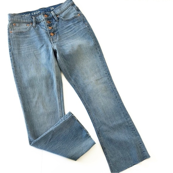 J.Crew Demi Boot Kick Crop Jeans Light Wash Button Fly Womens Sz 26 Raw Hem - Picture 2 of 8